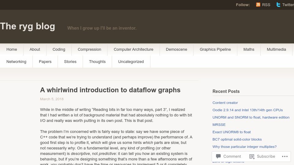 Screenshot of fgiesen.wordpress.com: A whirlwind introduction to dataflow graphs (2018)