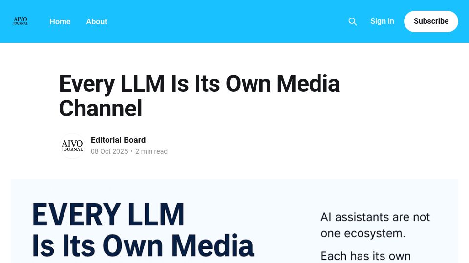 Screenshot of aivojournal.org: Every LLM Is Its Own Media Channel