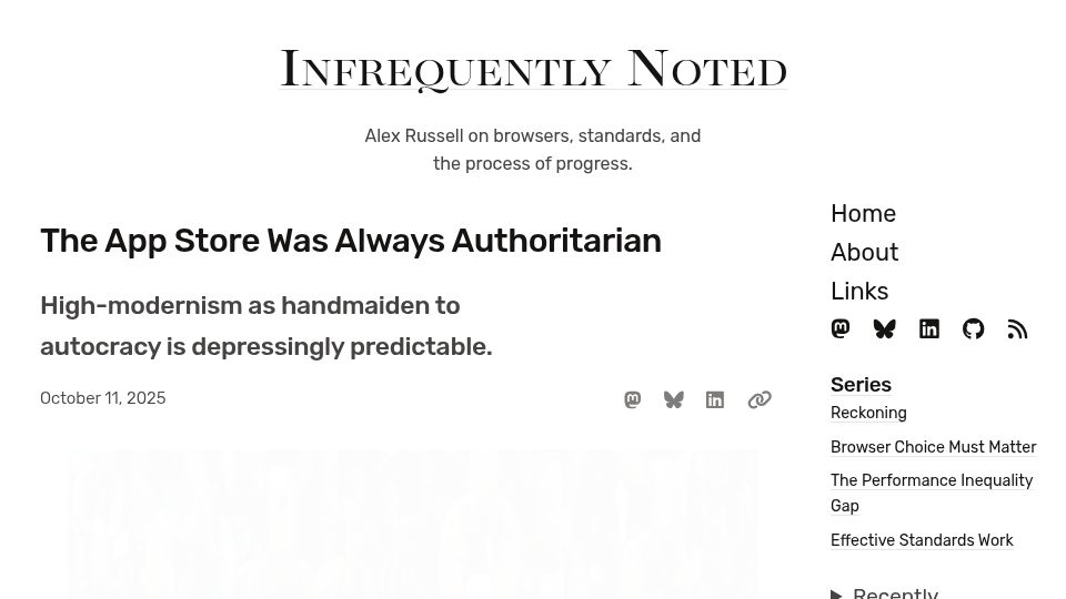 Screenshot of infrequently.org: The App Store was always authoritarian