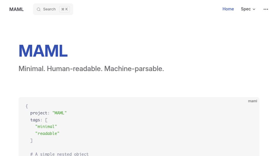 Screenshot of maml.dev: MAML – A new configuration language