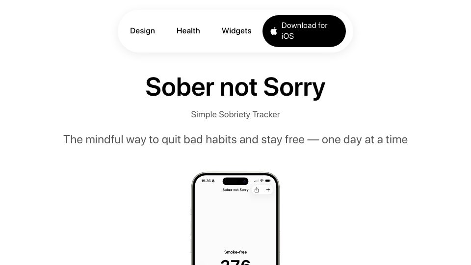 Screenshot of sobernotsorry.app: Show HN: Sober not Sorry – free iOS tracker to help you quit bad habits