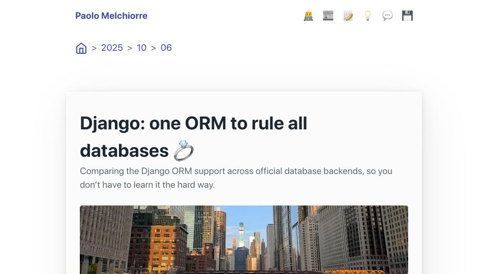 Screenshot of paulox.net: Django: One ORM to rule all databases