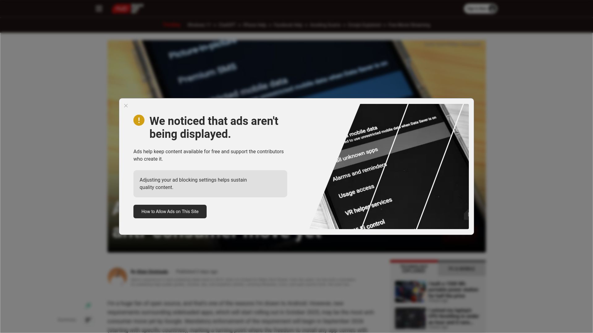 Screenshot of makeuseof.com: Android's sideloading limits are its most anti-consumer move