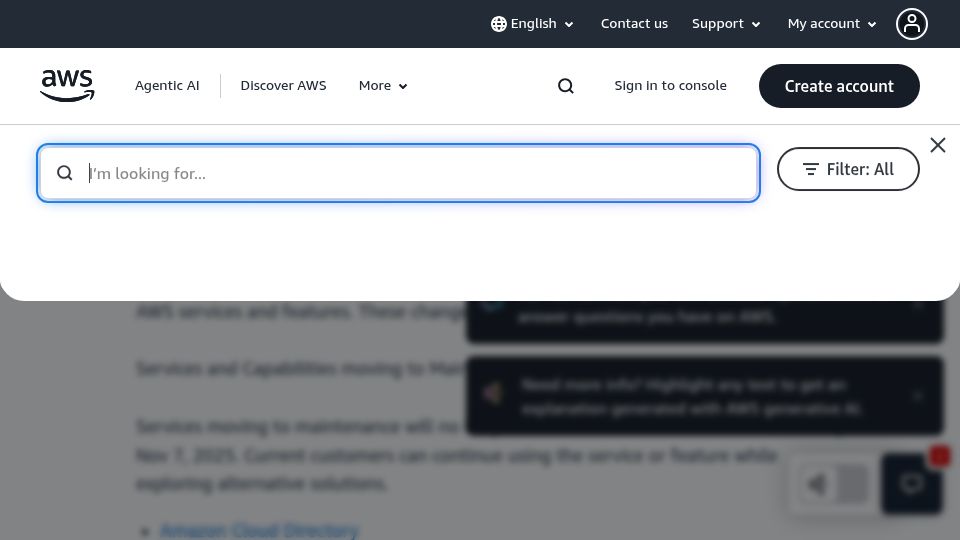 Screenshot of aws.amazon.com: AWS Service Availability Updates