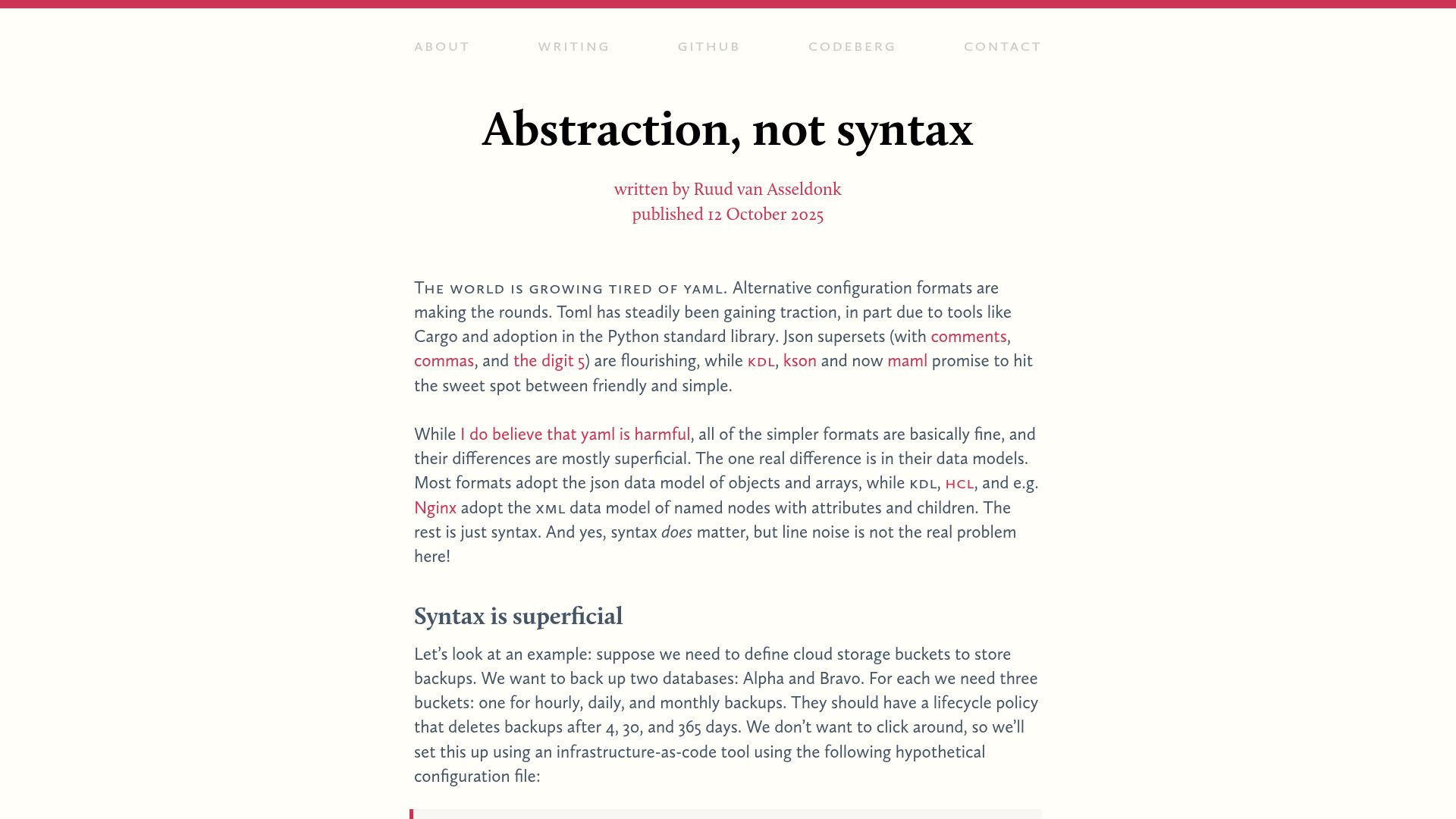 Screenshot of ruudvanasseldonk.com: Abstraction, not syntax
