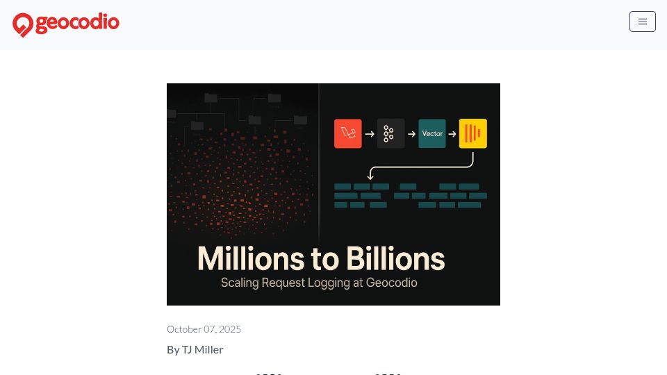 Screenshot of geocod.io: Scaling request logging with ClickHouse, Kafka, and Vector