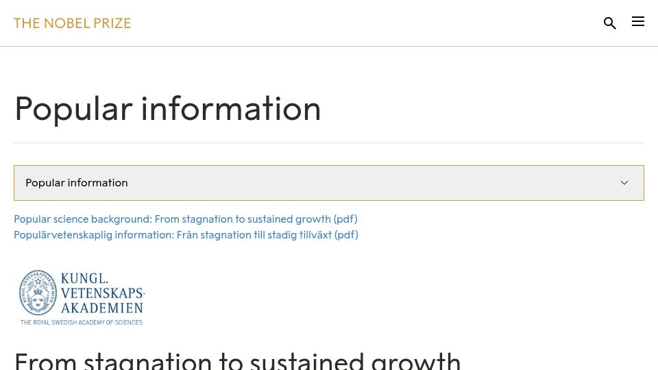 Screenshot of nobelprize.org: Nobel Prize in Economic Sciences 2025