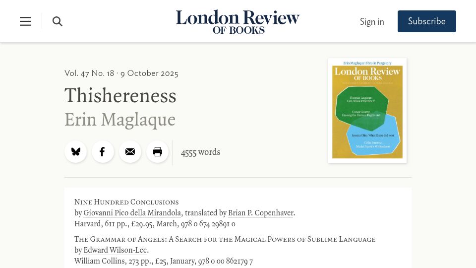 Screenshot of lrb.co.uk: Thishereness