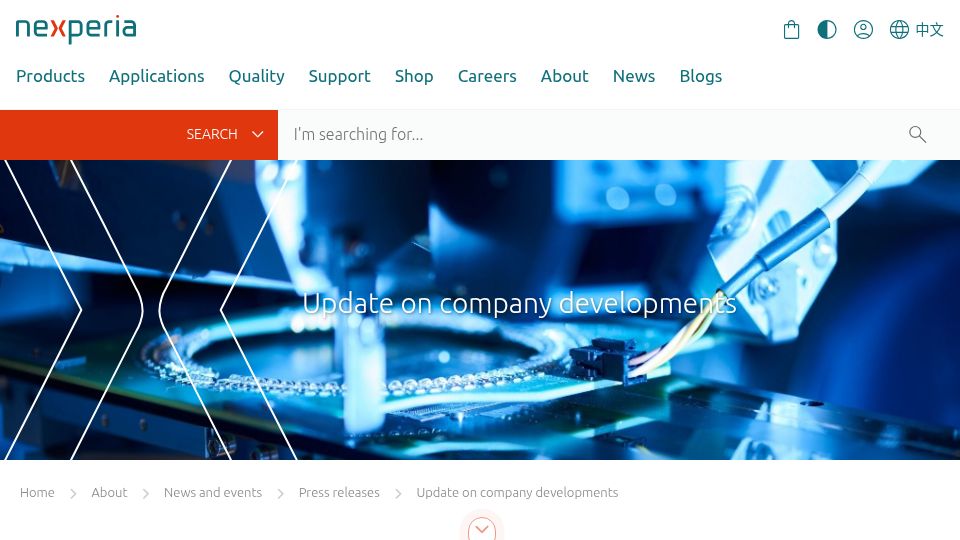 Screenshot of nexperia.com: Nexperia – Update on Company Developments