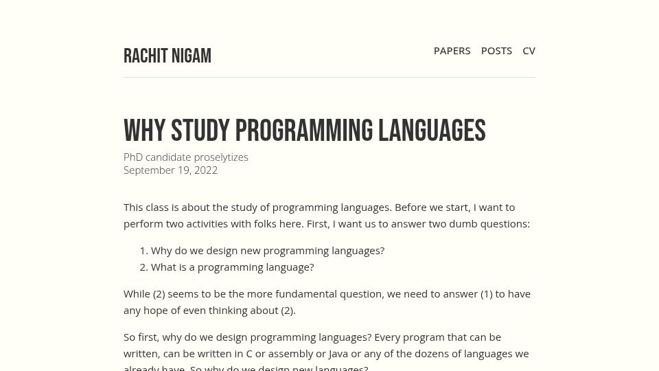 Screenshot of people.csail.mit.edu: Why study programming languages (2022)