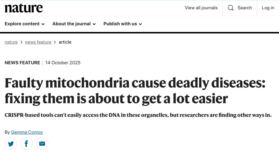 Screenshot of nature.com: CRISPR-like tools that finally can edit mitochondria DNA
