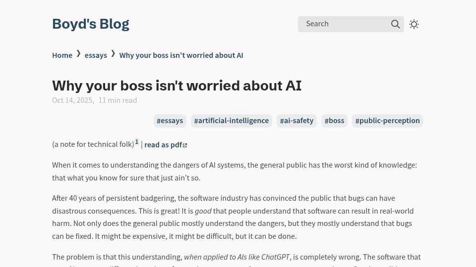 Screenshot of boydkane.com: Beliefs that are true for regular software but false when applied to AI