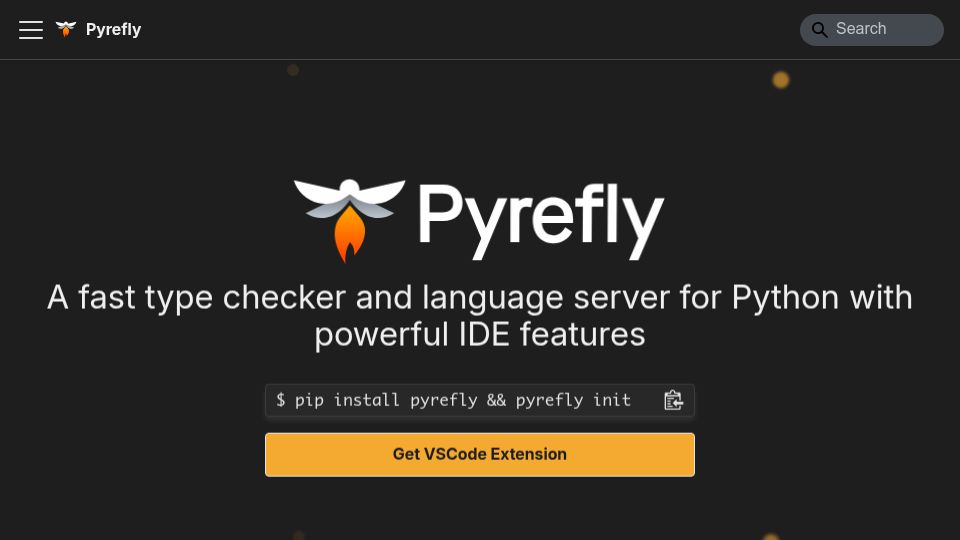 Screenshot of pyrefly.org: Pyrefly: Python type checker and language server in Rust