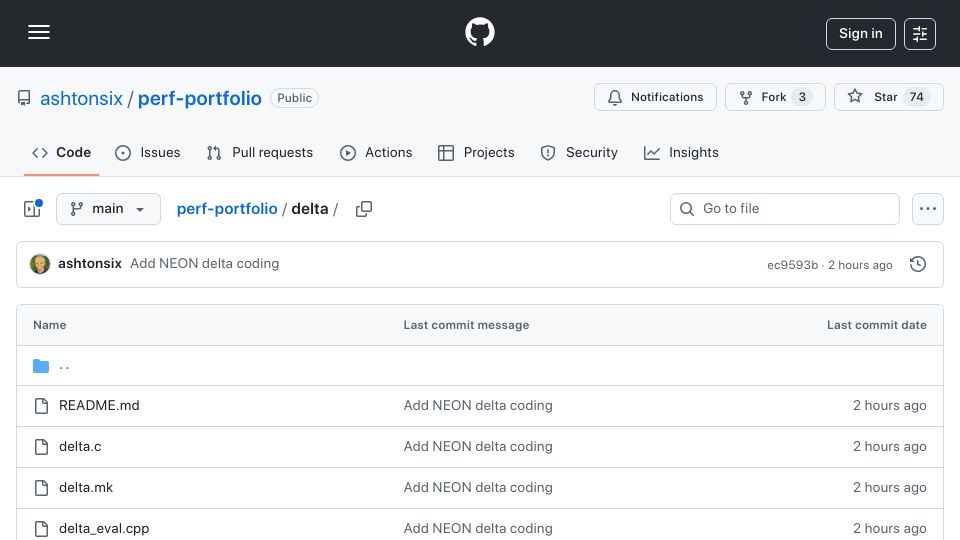 Screenshot of github.com: Prefix sum: 20 GB/s (2.6x baseline)