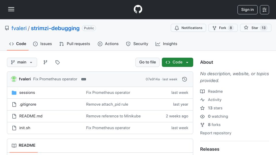 Screenshot of github.com: A series of debugging sessions for Strimzi