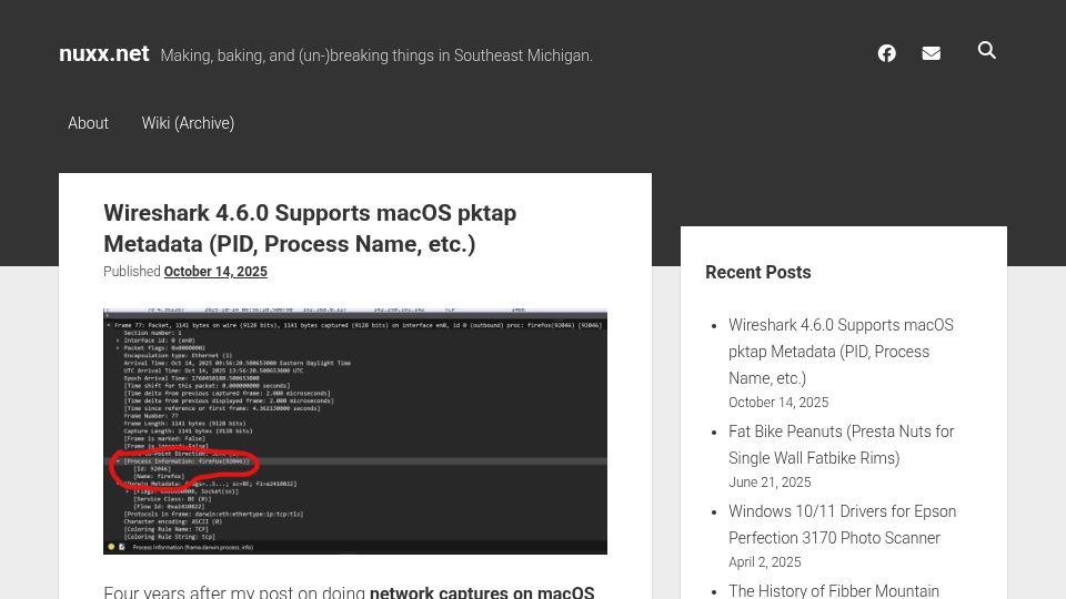 Screenshot of nuxx.net: Wireshark 4.6.0 Supports macOS Pktap Metadata (PID, Process Name, etc.)