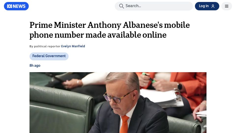 Screenshot of abc.net.au: Prime Minister Anthony Albanese's mobile phone number made available online