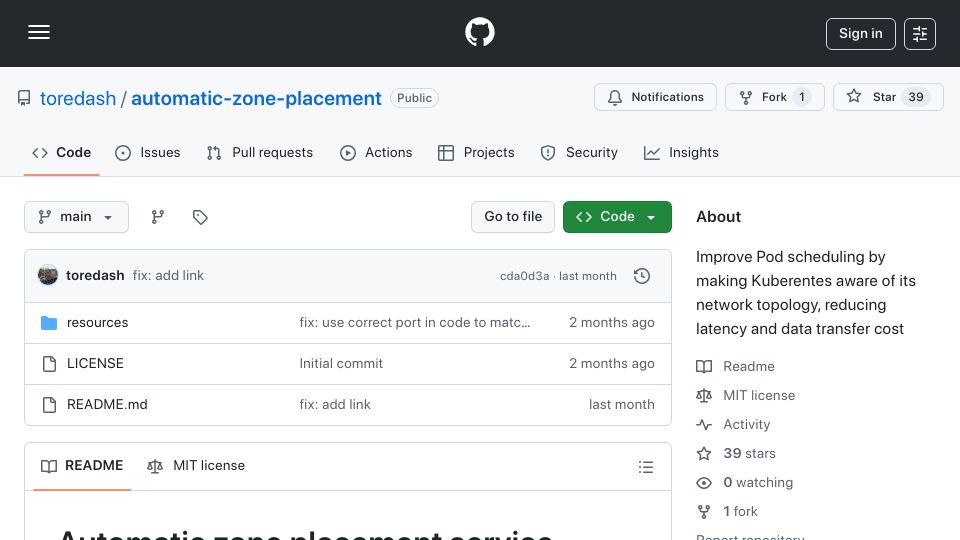 Screenshot of github.com: Automatic K8s pod placement to match external service zones