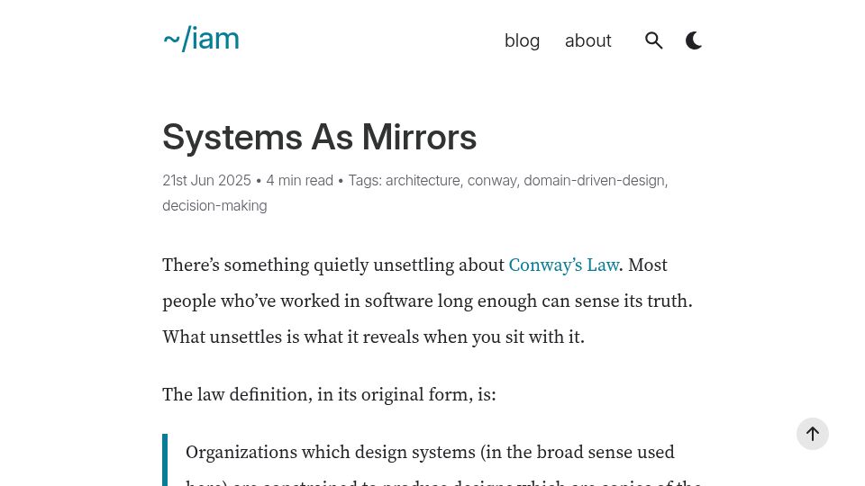 Screenshot of iamstelios.com: Systems as Mirrors