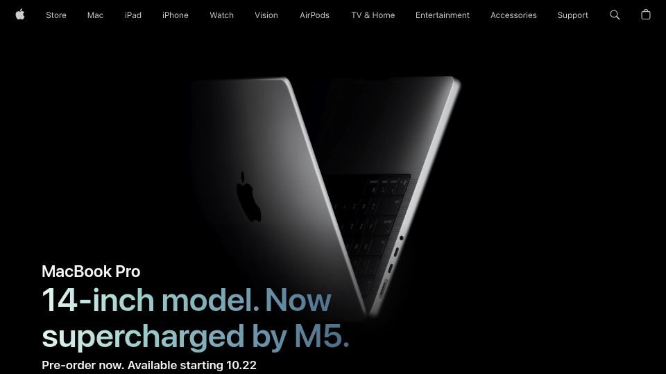 Screenshot of apple.com: M5 MacBook Pro