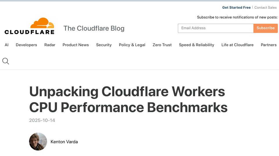 Screenshot of blog.cloudflare.com: Unpacking Cloudflare Workers CPU Performance Benchmarks
