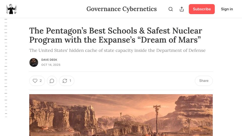 Screenshot of governance.fyi: Why The Pentagon run the best schools and the safest nuclear program