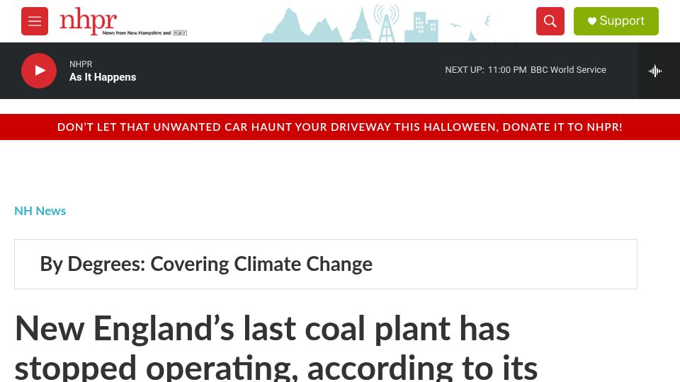 Screenshot of nhpr.org: New England's last coal plant has stopped operating, according to its owners