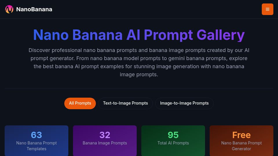 Screenshot of nanobananas.ai: Show HN: Nano Banana AI Prompt Gallery
