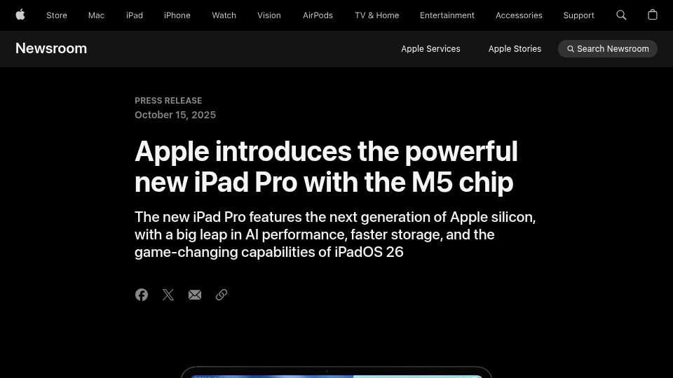 Screenshot of apple.com: iPad Pro with M5 chip