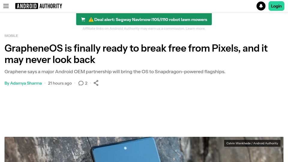 Screenshot of androidauthority.com: GrapheneOS is ready to break free from Pixels