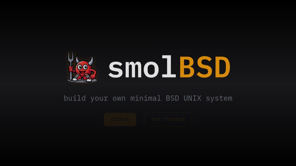Screenshot of smolbsd.org: SmolBSD – build your own minimal BSD system