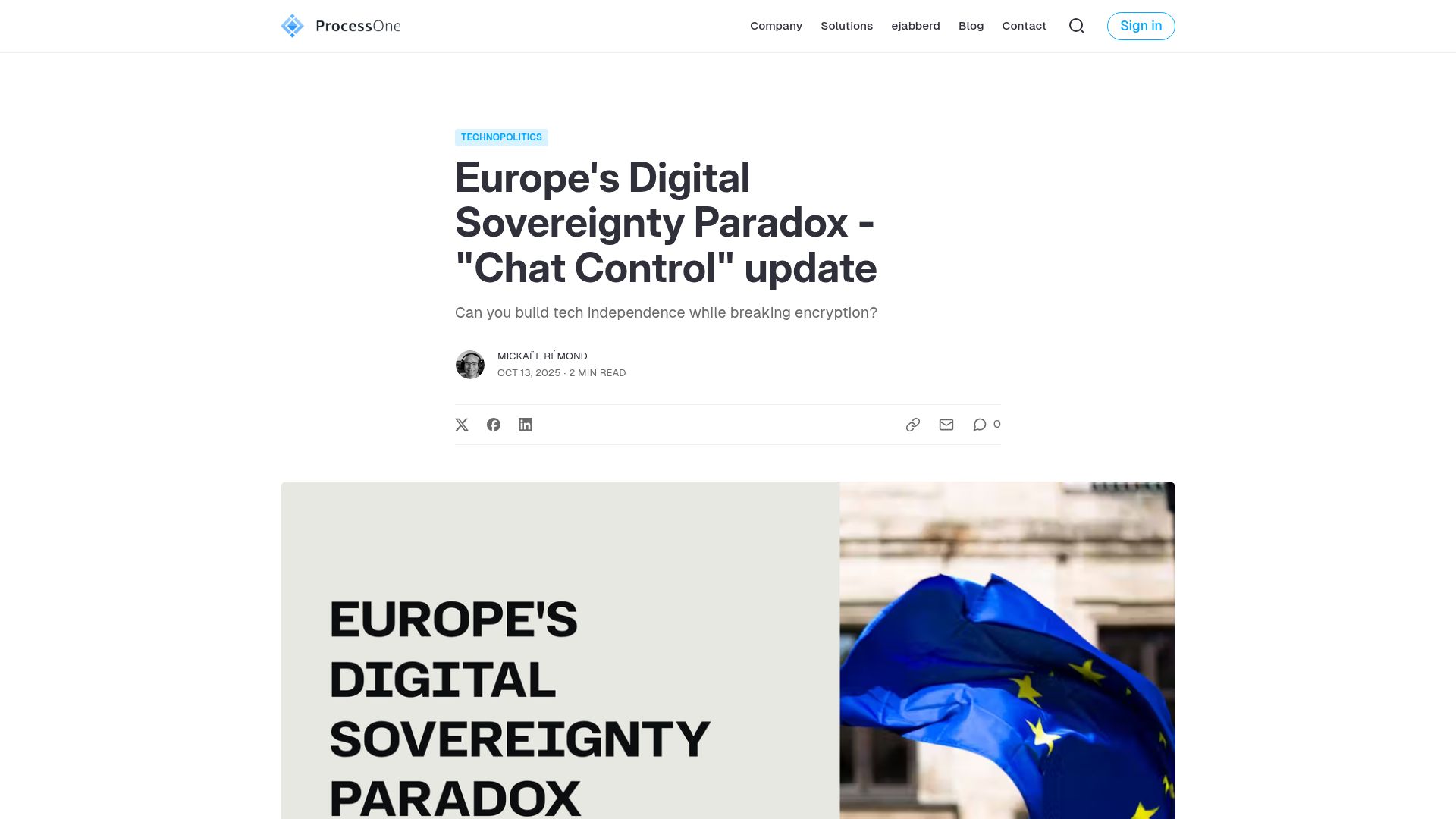 Screenshot of process-one.net: Europe's Digital Sovereignty Paradox – "Chat Control" Update
