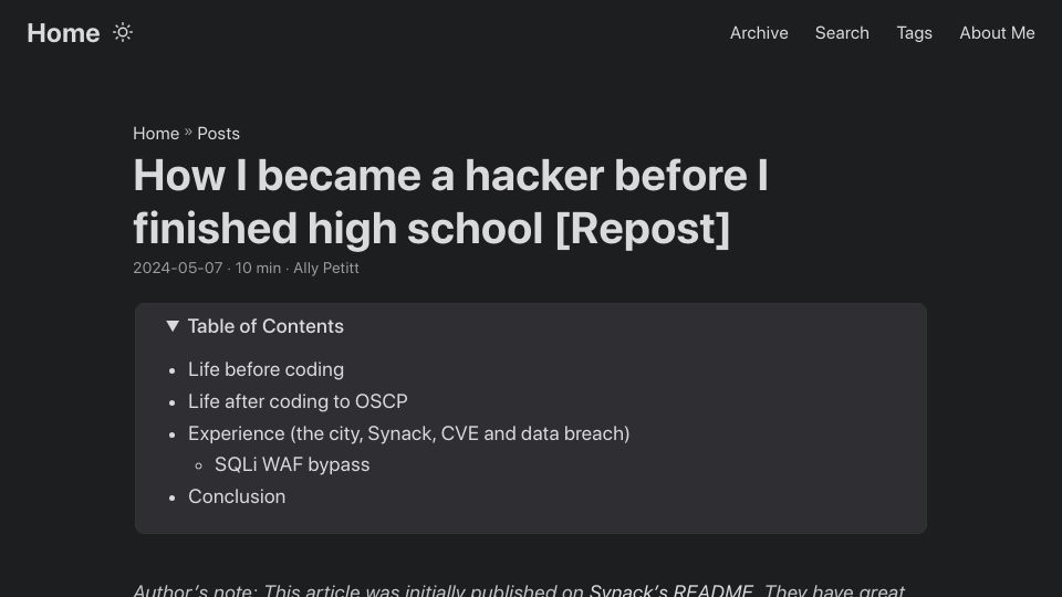 Screenshot of ally-petitt.com: Ally Petitt: Youngest OSCP at 16yo. Over 11 CVEs by 18