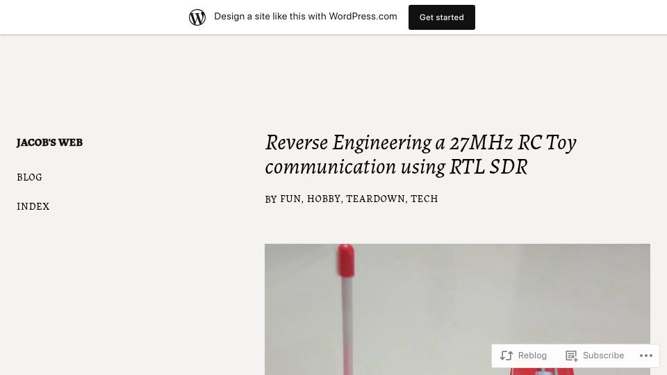 Screenshot of nitrojacob.wordpress.com: Reverse engineering a 27MHz RC toy communication using RTL SDR