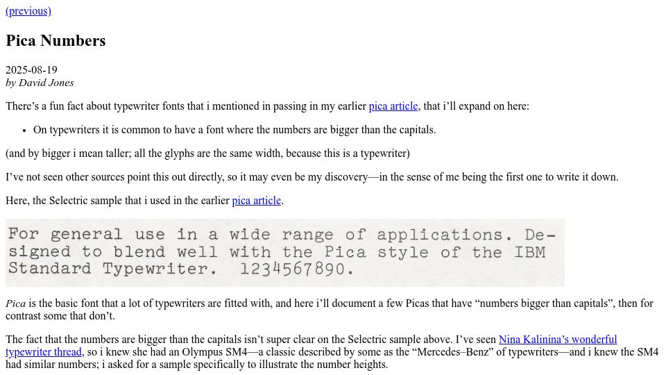 Screenshot of home.octetfont.com: Pica Numbers
