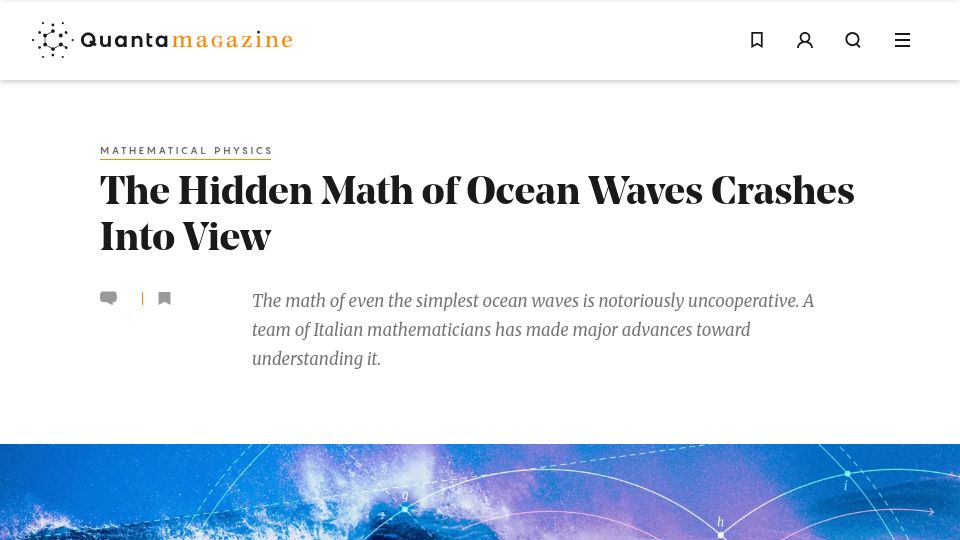 Screenshot of quantamagazine.org: The Hidden Math of Ocean Waves Crashes Into View