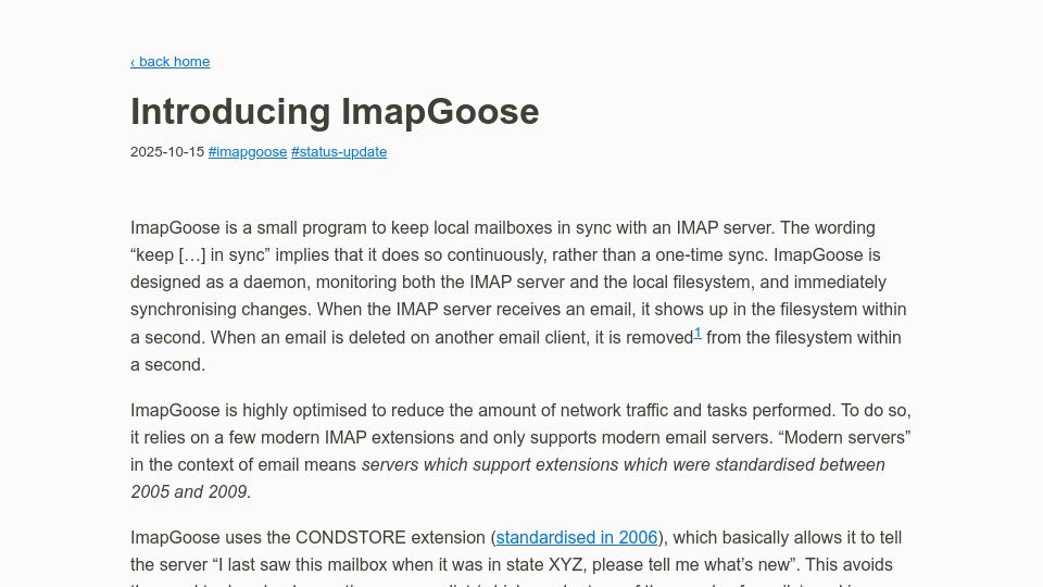 Screenshot of whynothugo.nl: ImapGoose