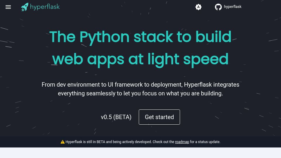 Screenshot of hyperflask.dev: Hyperflask – Full stack Flask and Htmx framework