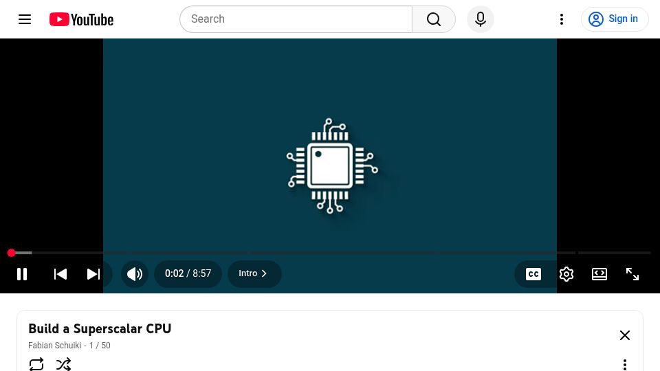Screenshot of youtube.com: Build a Superscalar 8-Bit CPU (YouTube Playlist) [video]
