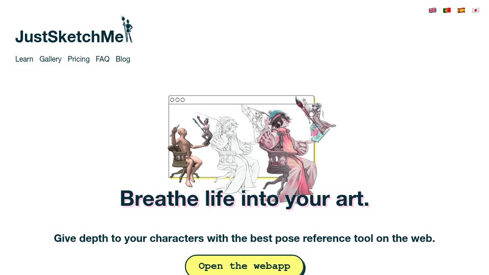 Screenshot of justsketch.me: JustSketchMe – Digital Posing Tool