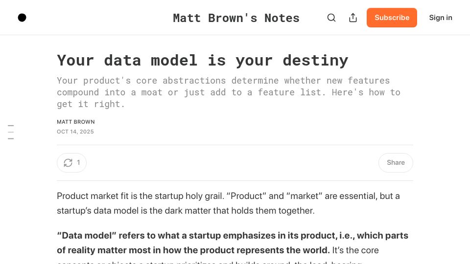 Screenshot of notes.mtb.xyz: Your data model is your destiny