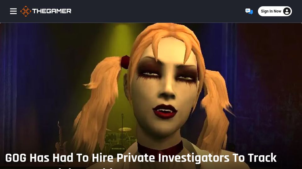 Screenshot of thegamer.com: GOG Has Had to Hire Private Investigators to Track Down IP Rights Holders