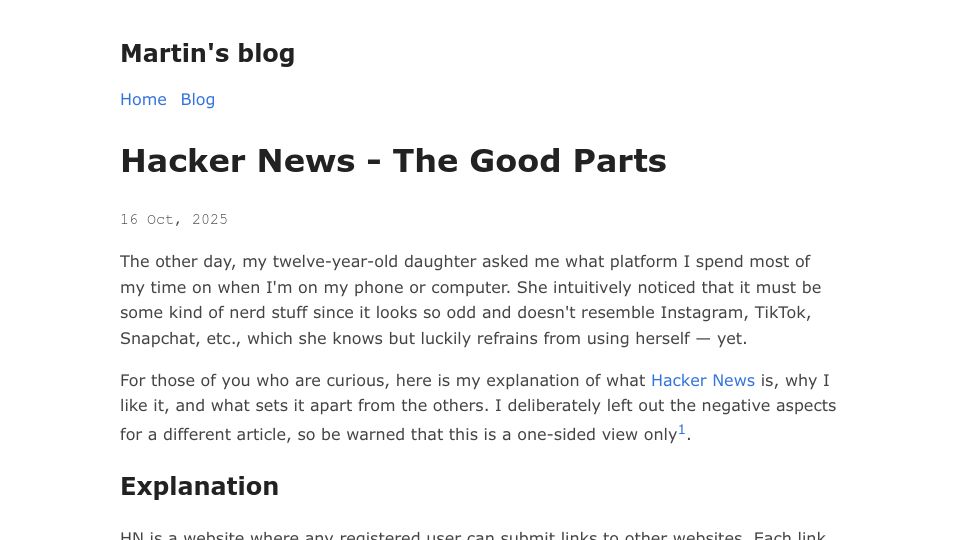Screenshot of smartmic.bearblog.dev: Hacker News – The Good Parts