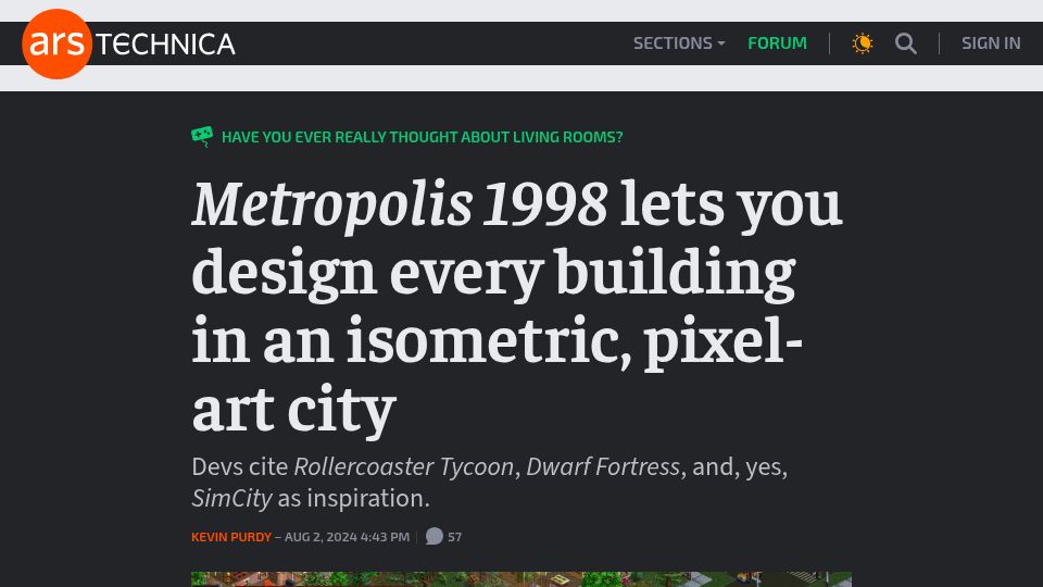 Screenshot of arstechnica.com: Metropolis 1998 lets you design every building in an isometric, pixel-art city (2024)