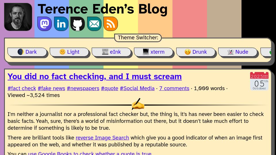 Screenshot of shkspr.mobi: You did no fact checking, and I must scream