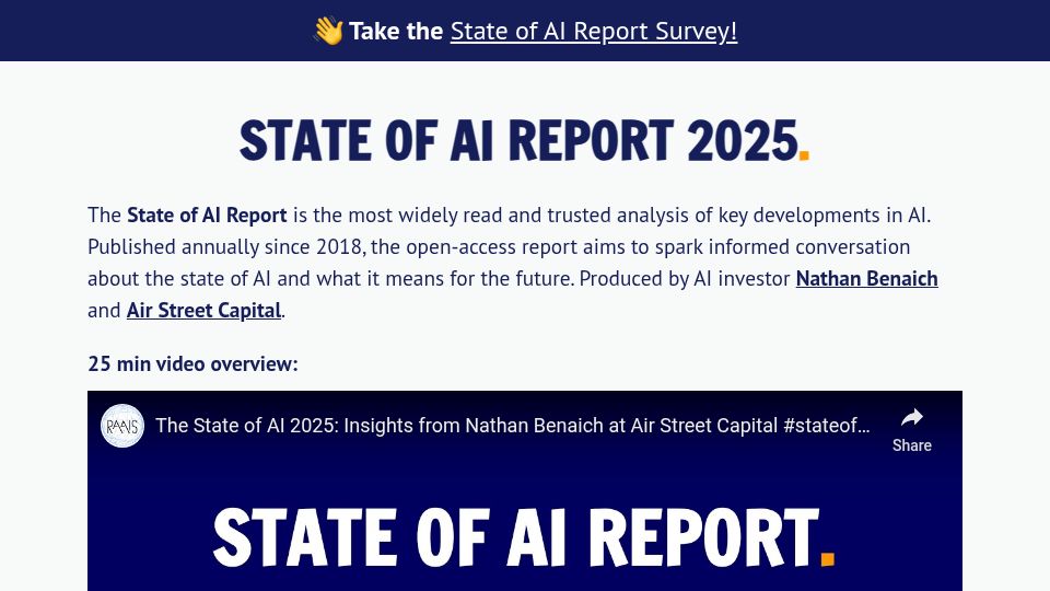 Screenshot of stateof.ai: State of AI Report 2025