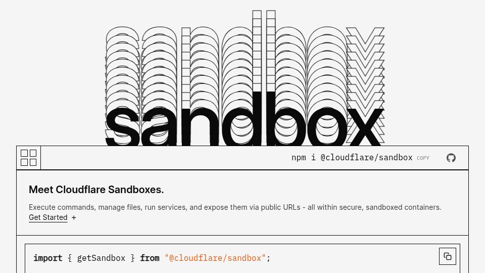 Screenshot of sandbox.cloudflare.com: Cloudflare Sandbox SDK
