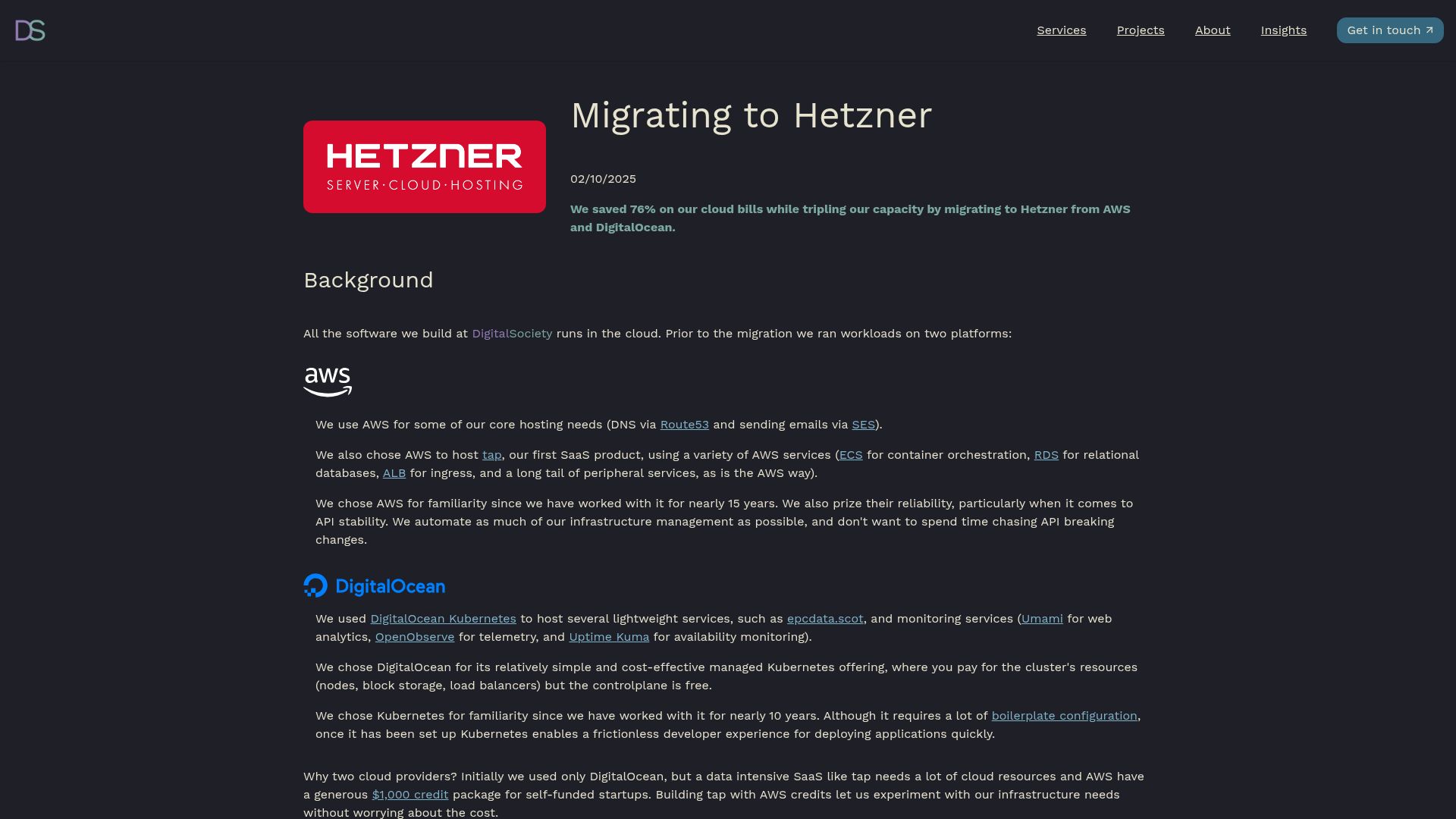 Screenshot of digitalsociety.coop: Migrating from AWS to Hetzner