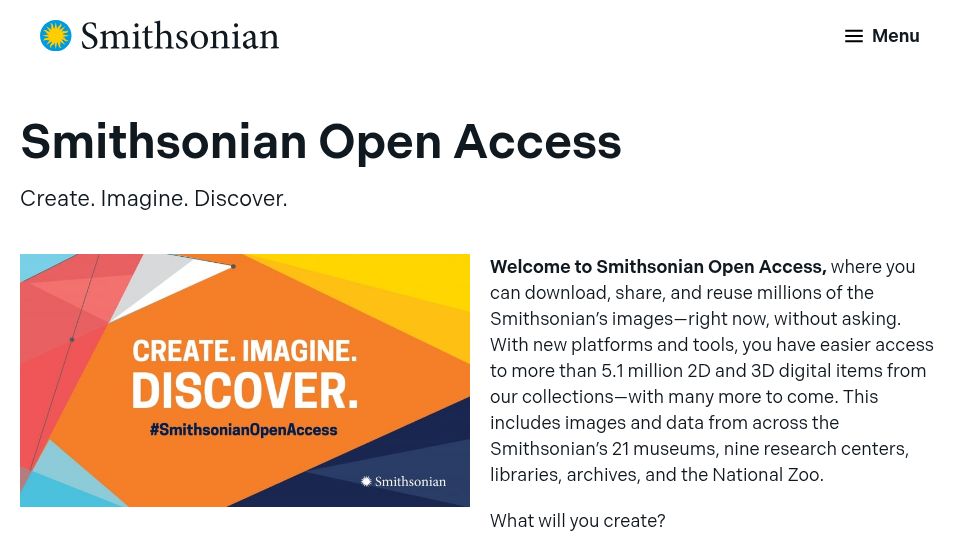 Screenshot of si.edu: Smithsonian Open Access