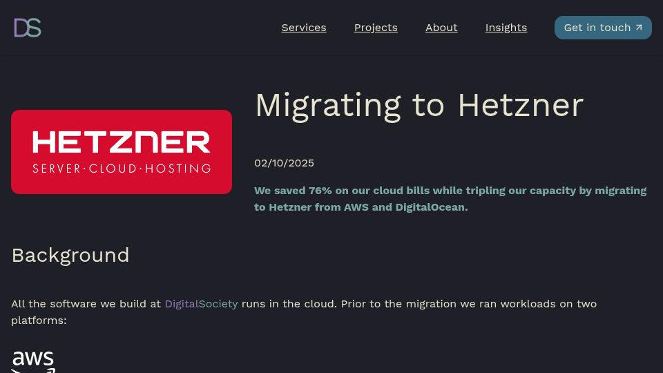 Screenshot of digitalsociety.coop: Migrating from AWS to Hetzner